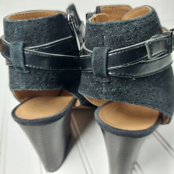 Franco Sarto Fantana Black Suede Leather Crisscross Strap Heeled Peep To… E727 - Picture 8 of 11